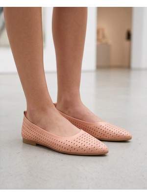 Futsi Shoes Stella Pembe Hakiki Deri Lazer Kesim Kadın Babet