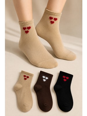 Ducks Socks Kadın Kalpli Çorap Dikişsiz 3'lü Kısa Konç Esnek Günlük Çorap