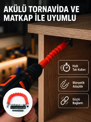 Elif Asya Ceyiz Tekstil Esnek Bits Uç Seti 12 Parça Manyetik Adaptörlü Matkap Tornavida Aksesuarı