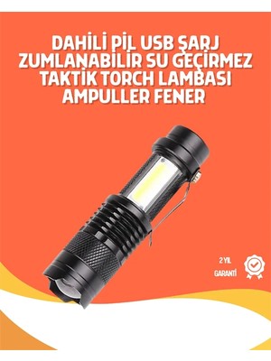 Elif Asya Ceyiz Tekstil Şarjlı LED El Feneri - 14500 Pil Dahil, 4 Işık Modu, Mini Boy