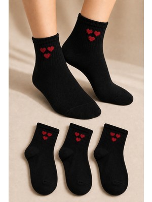Ducks Socks Kadın Kalpli Çorap Dikişsiz 3'lü Kısa Konç Esnek Günlük Çorap