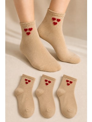 Ducks Socks Kadın Kalpli Çorap Dikişsiz 3'lü Kısa Konç Esnek Günlük Çorap