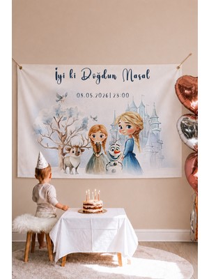 Lilabio Kişiye Özel Doğum Günü Duvar Afişi Örtüsü 100X120 cm Büyük Boy Elsa