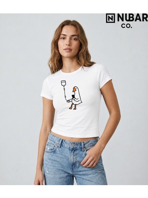 Nubarco Duck Tasarımlı Unisex Premium Pamuklu Yüksek Kalite Baskılı Body Crop (Body Tee)