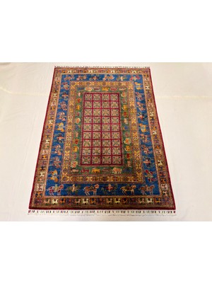 El Dokuma Afgan Halı Pazirek Desenli Kök Boya 148 x 201 cm