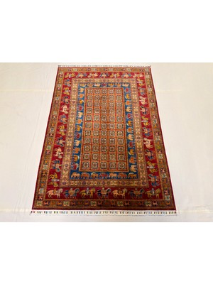 El Dokuma Afgan Halı Pazirek Desenli Kök Boya 154 x 218 cm
