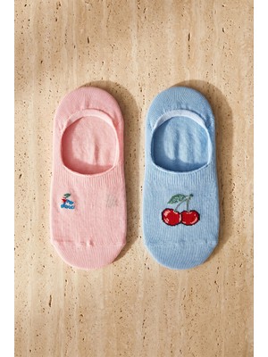 Katia & Bony 2'li Paket Kiraz Desenli Çocuk Görünmez Çorap Çok Renkli