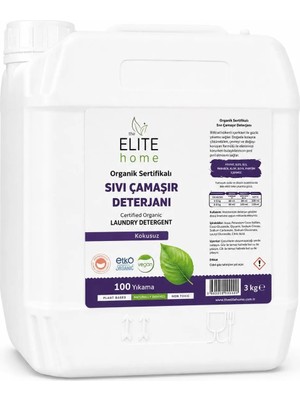 the Elite Home Organik ve Vegan Sertifikalı Sıvı Çamaşır Deterjanı 3 kg Kokusuz Hassas Kullanım