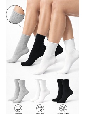 Ducks Socks Pamuk Kadın Lastiksiz Soket Dikişsiz Premium Çorap 3'lü Paket / Iz Bırakmaz / Sıkmayan Çorap