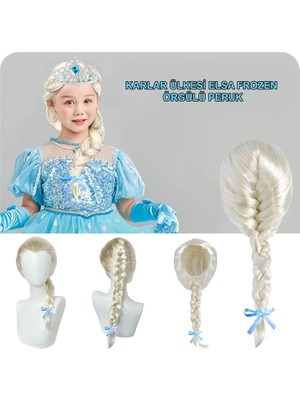 Renklime Platin Altın Dore Renk Karlar Ülkesi Elsa Frozen Peruğu Çocuk Boy