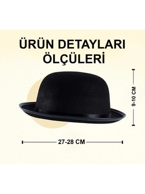 Renklime Charlie Chaplin Stil Çocuk Şapkası – Siyah Melon Parti Şapkası