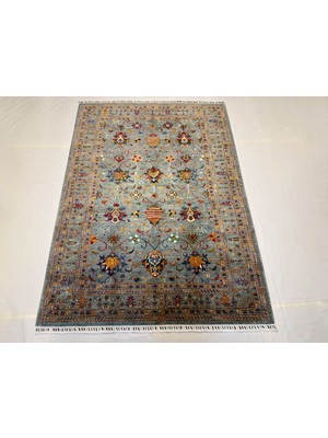 El Dokuma Afgan Halı Sultani Desenli Kök Boya 174 x 241 cm