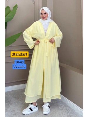 Balenbi Kadın Kuşaklı Kimono Hırka Bol Paça Pantolon Takım Tesettür 2\'li Kombin 1230