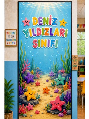 Promisebackdrop2 190X75CM Lastikli Kapı Süsü, Kumaş Kapı Giydirme, Deniz Yıldızları Sınıfı, Sınıf Kapısı, Okul Etkinlik Kapı Süsü