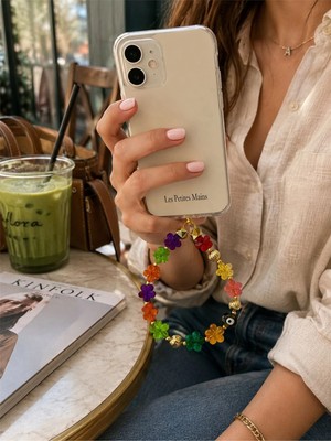 LES PETITES MAINS Iconic Rengarenk Çiçekli Nazar Boncuklu Telefon Askısı, Boncuklu Telefon Charmı ve Çanta Aksesuarı