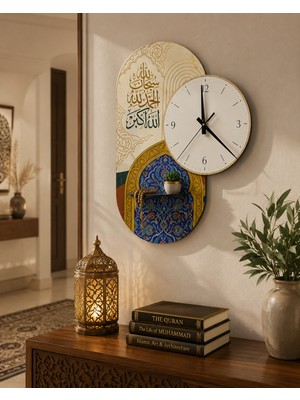 Karbonsoft Dekoratif Raflı Sessiz Duvar Saati 37,5 × 50 cm – Çift Kat Mdf Osmanlı Motifli Islami Tasarım