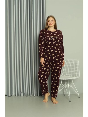 Genel Tedarik Polar Kadın Büyük Beden Pijama Takımı Bordo