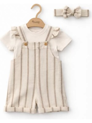 Bemy Store 9/24 Ay Tişörtlü Keten Kumaş Salopet Bebek Takımı