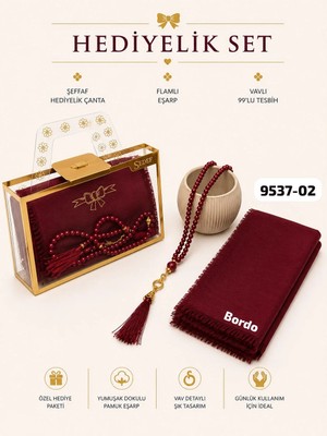 Sedef Hediyelik Çantalı Set Eşarp Tesbih