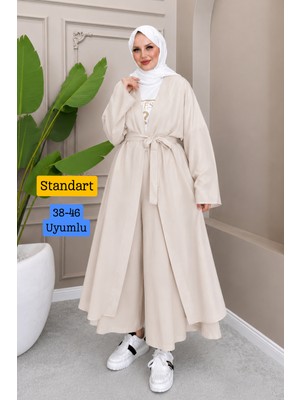 Balenbi Kadın Kuşaklı Kimono Hırka Bol Paça Pantolon Takım Tesettür 2\'li Kombin 1230