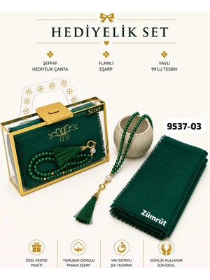 Sedef Hediyelik Çantalı Set Eşarp Tesbih