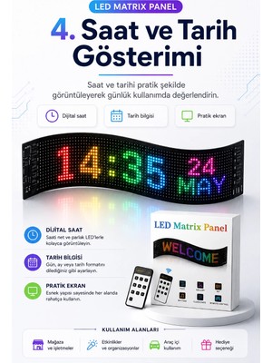 Renklime Kumandalı LED Matrix Panel Kayan Yazı Tabelası Renkli Mesaj ve Saat Gösterimli
