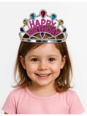 Renklime Gümüş Renk Happy Birthday Yazılı Doğum Günü Tacı 60 cm