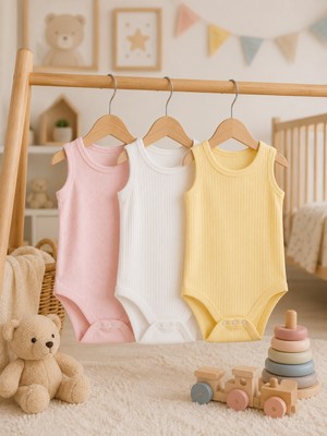 Bulut Anne ve Çocuk Çıtçıtlı Body 3'lü Mix Karışık-Askılı-Kısa Kollu Renkli Raporlu Jakarlı Düz- 12-36 Ay
