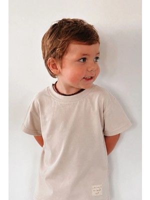 Cigit Etiket Detaylı T-Shirt 2-10 Yaş Kum