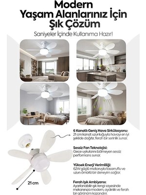 Etorva Store 6 Kanatlı 3 Kademeli LED Aydınlatmalı Uzaktan Kumandalı Tavan Vantilatörü