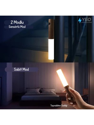 Renklime Sensörlü USB Şarjlı Taşınabilir Duvar Aplik Ahşap Görünümlü Masa Lambası