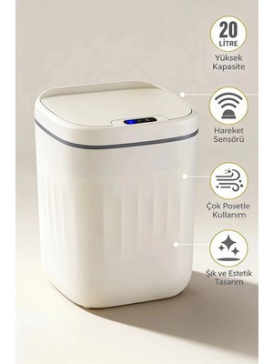 Datatek 20 Litre Hareket Sensörlü Akıllı Çöp Kovası Beyaz