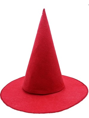 Renklime Kırmızı Renk Keçe Cadı Şapkası Yetişkin Çocuk Uyumlu 35X38 cm