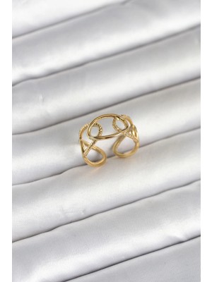 Renklime 316L Çelik Gold Renk Zincir Model Kadın Yüzük