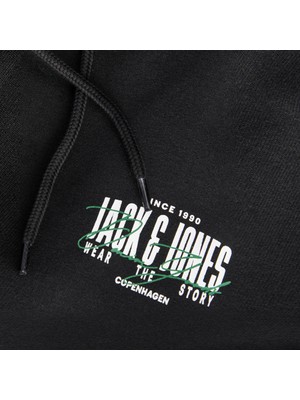 Jack & Jones Erkek Gögüs Baskili Kapüsonlu Sweatshirt - Aero
