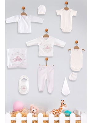 Zıpır Kız Bebek Taç Model 10'lu Hastane Çıkış Seti Pembe 522