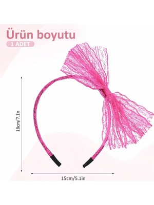 Datatek 80’ler 90’lar Neon Pembe Dantel Taç Fiyonklu