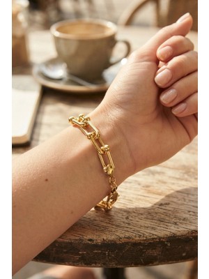 Renklime Gold Renk Pirinç Tifani Model Kadın Bileklik