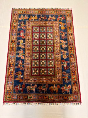 El Dokuma Afgan Halı Pazirek Desenli Kök Boya 131 x 185 cm