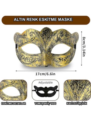 Mey Ithalat® Maskeli Balo Antik Gri Gümüş Eskitilmiş Maske Balo Venedik