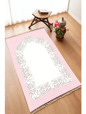 Aymira Home Dekoratif Dijital Baskılı Pembe Kaymaz Taban Seccade Namazlık 75X120