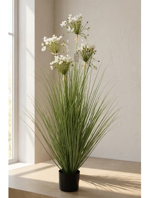 Acar Eterna Bloom Yapay Saksılı Sazlı Allium Çiçeği Beyaz - 120 cm