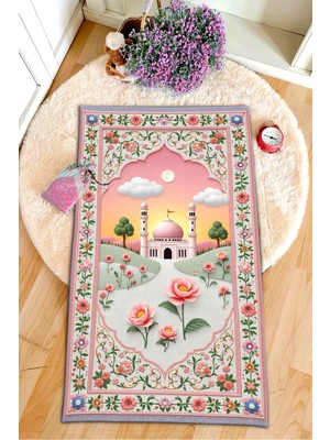 Aymira Home Dijital Baskılı Kaymaz Taban Yapay Zeka Tasarım Eğitici Küçük Çocuk Seccade Namazlık 60 x 100