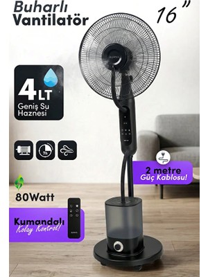 Mo Dou 16 Inç Buharlı Vantilatör 75W Kumandalı 4 Litre Su Hazneli Uzaktan Kumandalı Ayaklı Sessiz Vantilatör