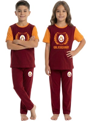Galatasaray Orjinal Lisanslı Unisex Çocuk Kısa Kollu Pamuklu Bisiklet Yaka Uzun Alt Pijama Takımı