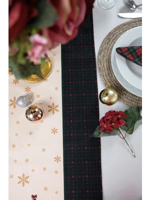 Aymira Home Yılbaşı 40X140CM Dokuma Leke Tutmaz Baskılı Tay Tüyü Kumaş Masa Örtüsü Dekoratif Runner