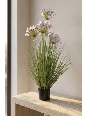 Acar Eterna Bloom Yapay Saksılı Sazlı Allium Çiçeği Mor - 120 cm