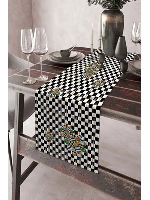 Aymira Home 40X140CM Dokuma Leke Tutmaz Baskılı Premium Tay Tüyü Kumaş Masa Örtüsü Dekoratif Runner Yıkanabilir