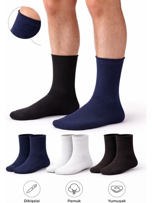 Ducks Socks Erkek Pamuk Dikişsiz Lastiksiz Çorap 3'lü Paket Uzun Konç / Iz Bırakmaz / Sıkmayan Çorap
