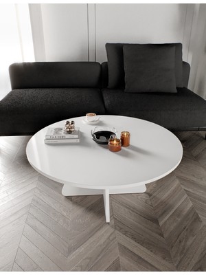 Kznmob Home Mush 90CM Orta Sehpa - Beyaz, Ceviz, Meşe, Traverten Desenli Tamamı Mdf